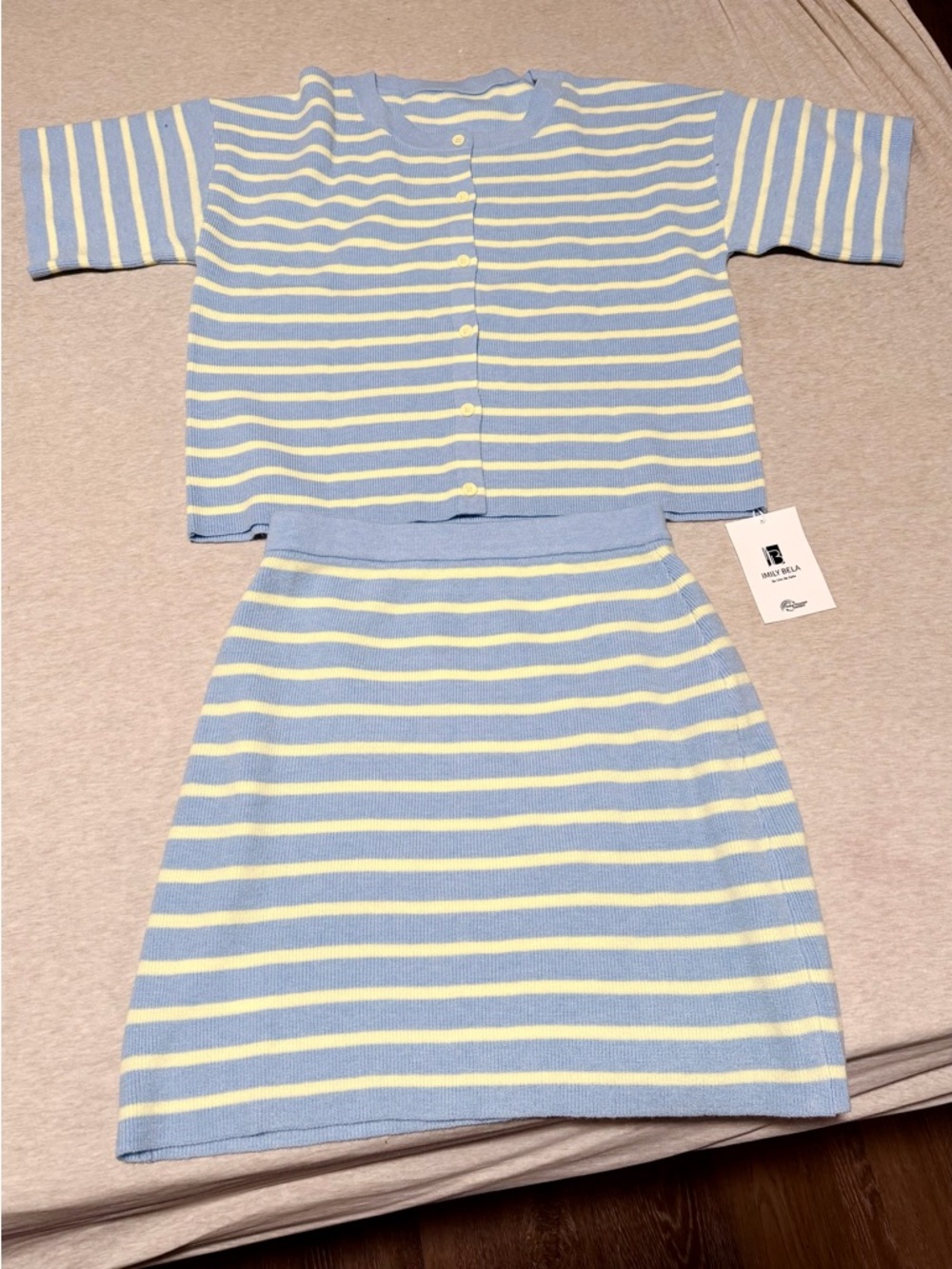 Striped Two-Piece Knit Set in Light Blue and Pale Yellow